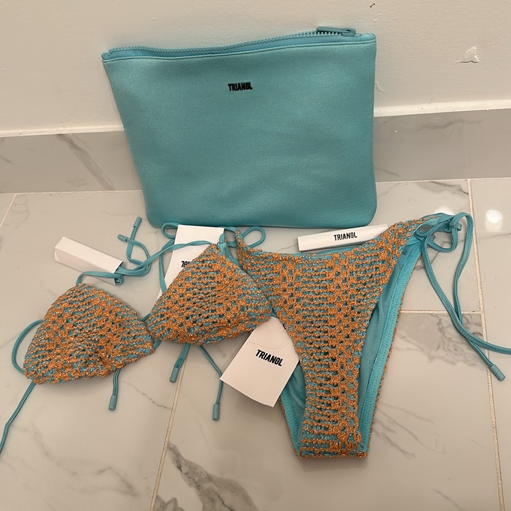 Triangl Swimwear Blue and Orange Bikini Crochet Set Small Medium NEW Vinca Serna